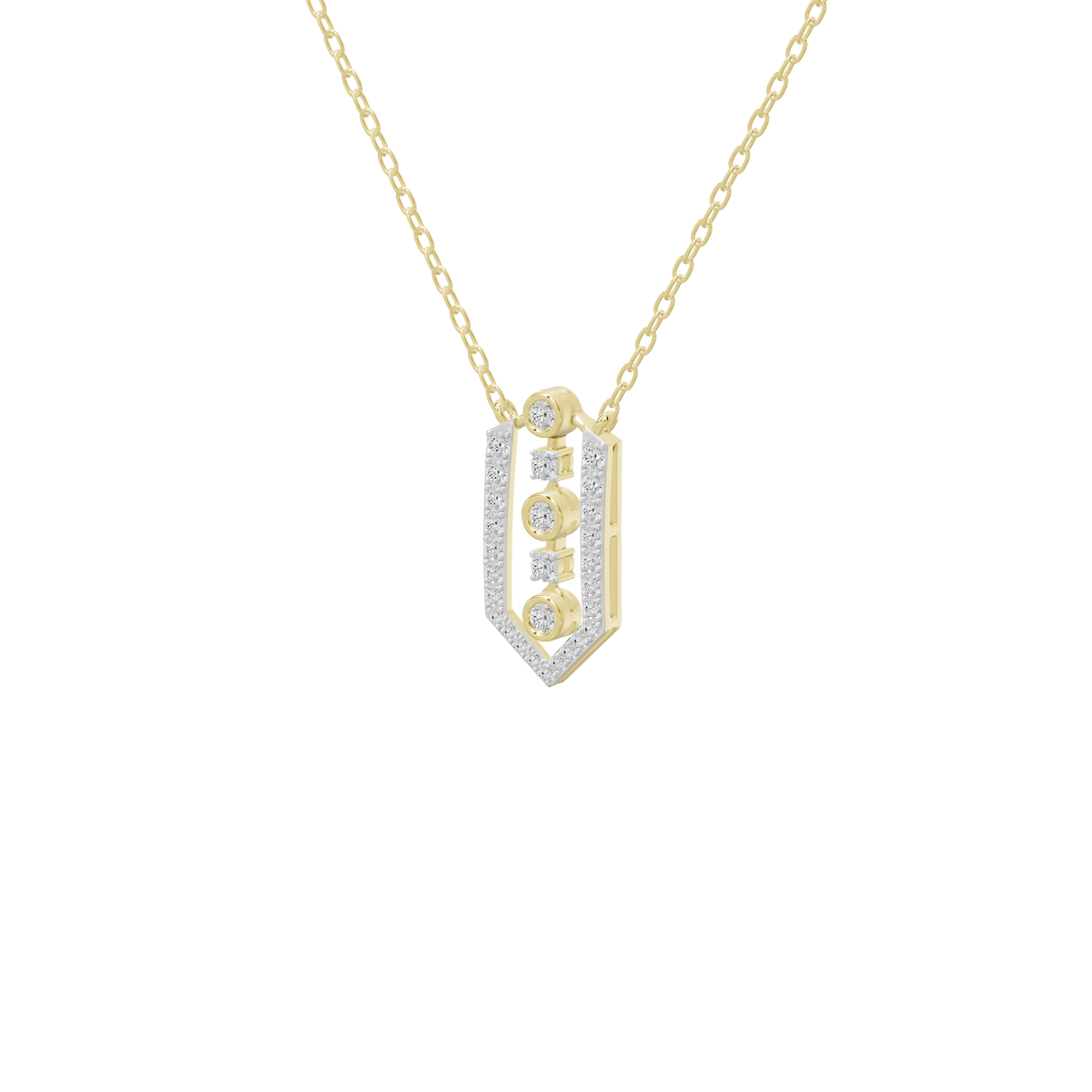 Yellow gold vermeil teardrop diamond pendant with oval detail on chain