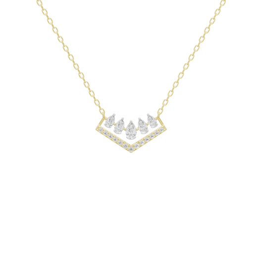 Yellow gold vermeil diamond pendant necklace with chevron V diamond cluster