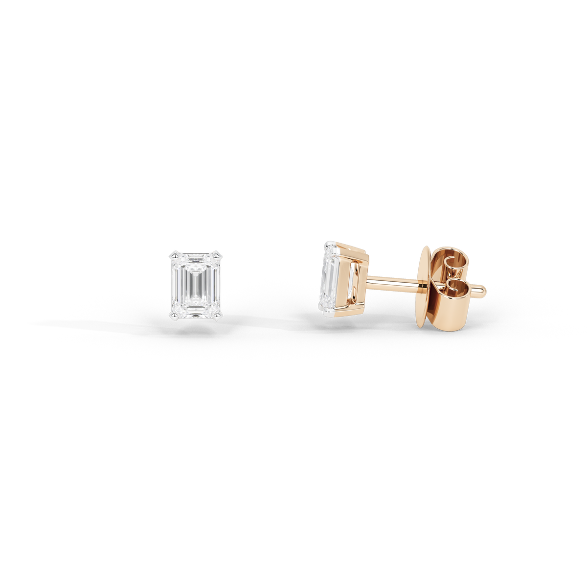 Rose gold vermeil stud earrings with square lab diamond solitaire centers