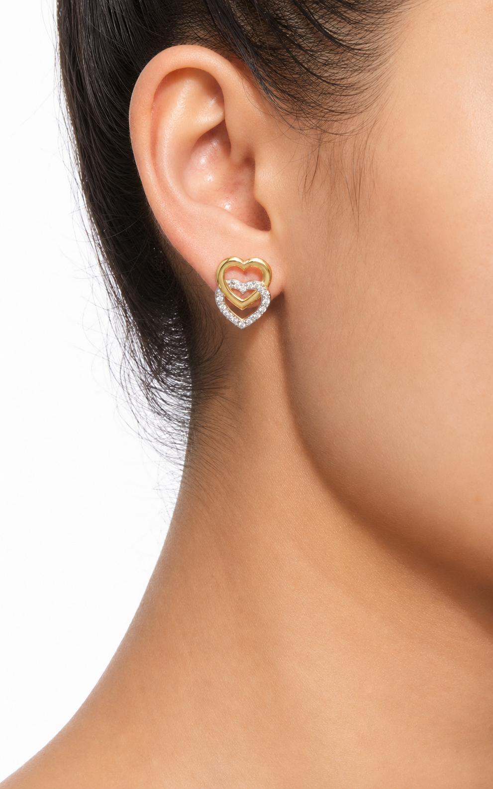 Heart stud earrings in yellow gold vermeil with lab-grown diamond outlines