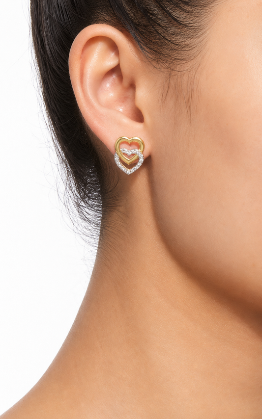 Heart stud earrings in yellow gold vermeil with lab-grown diamond outlines