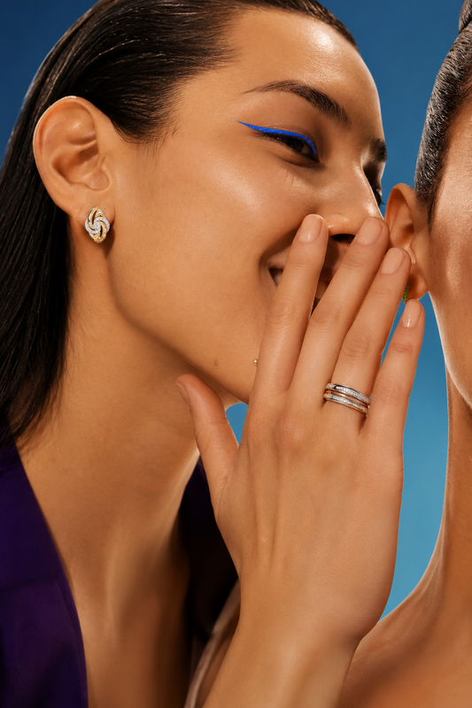 Yellow gold lab diamond swirl stud earrings