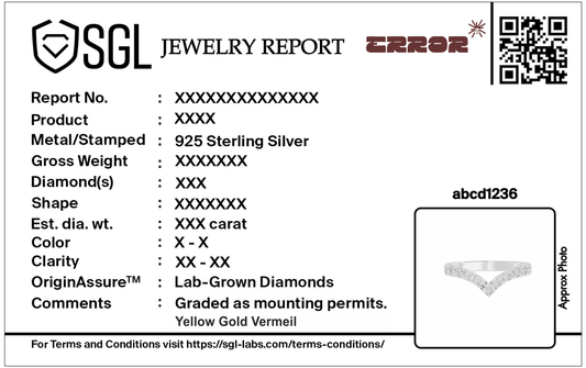 Jewelry report card for 925 sterling silver lab diamond ring with QR code