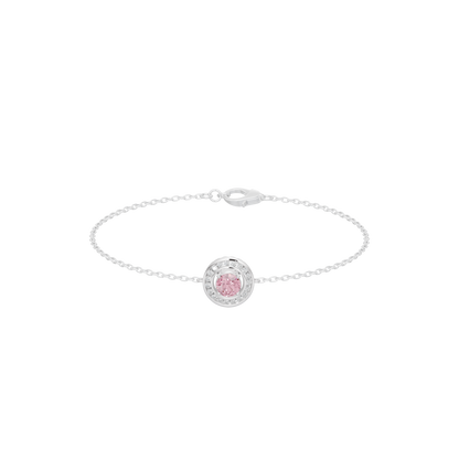 Sterling silver tennis bracelet with round lab diamond centerpiece and pink halo