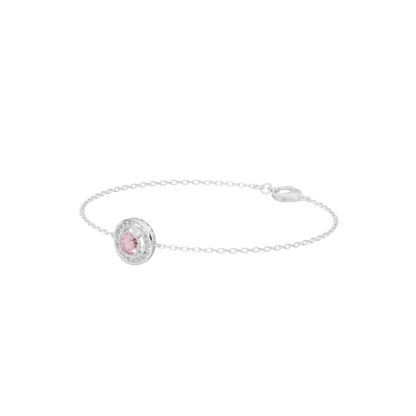 Sterling silver tennis bracelet with round pink halo lab diamond and toggle clasp