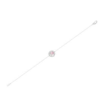 Sterling silver tennis bracelet with round pink halo lab diamond center on chain