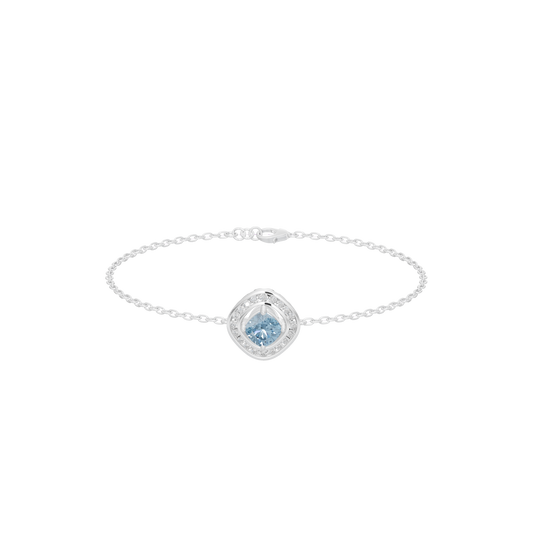925 sterling silver bracelet with round blue lab diamond halo center