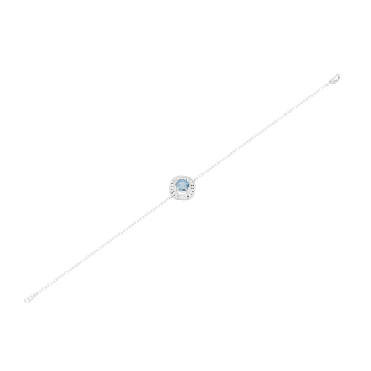 925 sterling silver bracelet with round blue center stone, thin chain