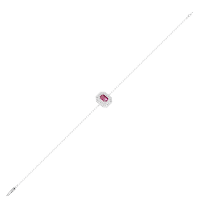 925 sterling silver bracelet with pink square gemstone center and diamond frame