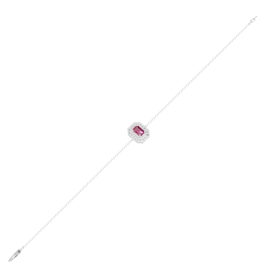 925 sterling silver bracelet with pink square gemstone center and diamond frame