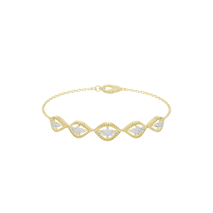 Yellow gold vermeil diamond bracelet with scalloped wave links and small round accents