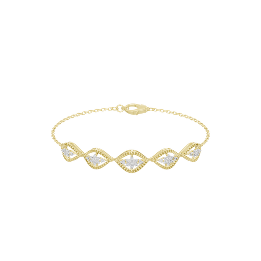 Yellow gold vermeil diamond bracelet with scalloped wave links and small round accents