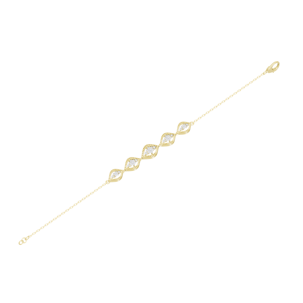 Yellow gold vermeil diamond bracelet with marquise-like links and slim clasp