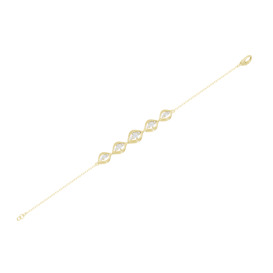 Yellow gold vermeil diamond bracelet with marquise-like links and slim clasp