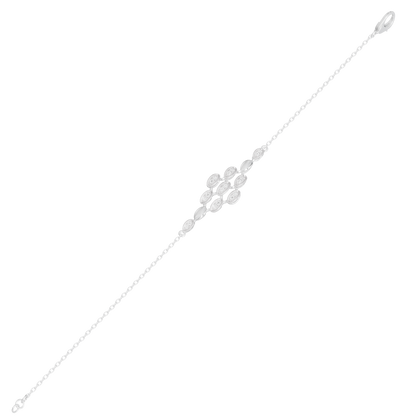 Sterling silver lab diamond bracelet strand with oval diamond links, close-up