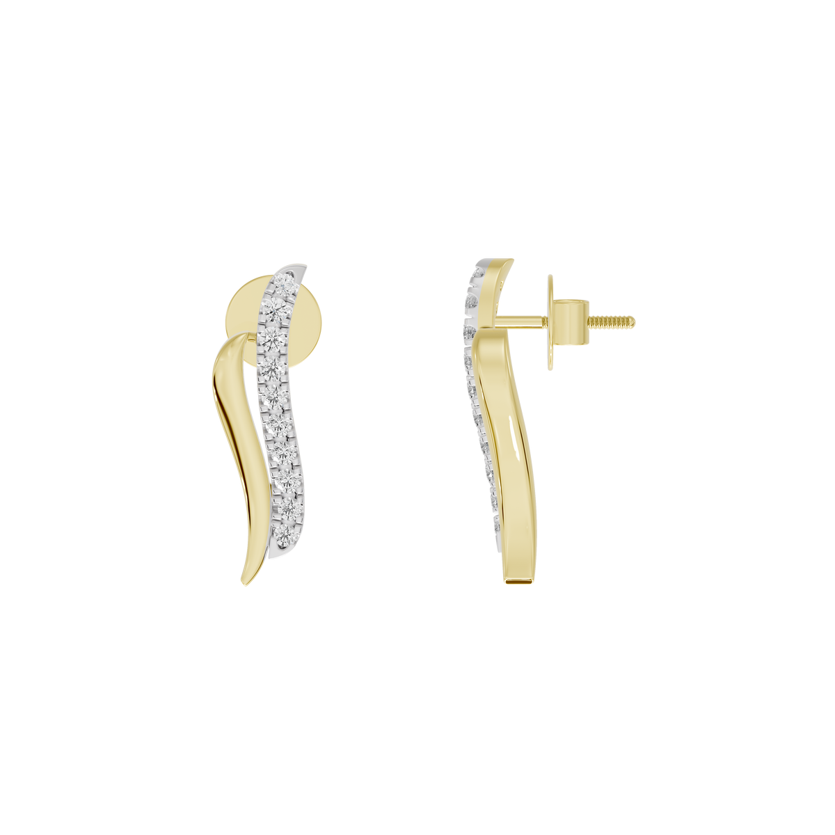 Yellow gold vermeil lab diamond hoop earrings, side view with stud post