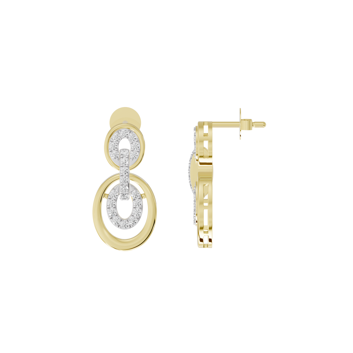 Yellow gold vermeil lab diamond drop earring, side view with post back