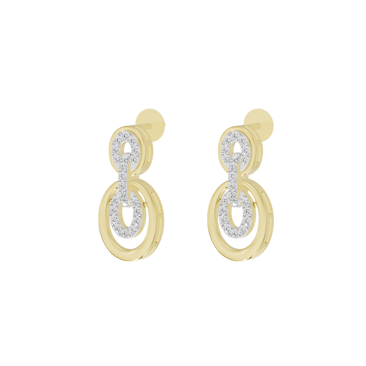 Yellow gold vermeil lab diamond drop earrings, angled view with oval halo