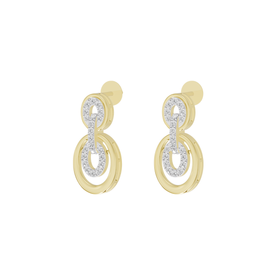 Yellow gold vermeil lab diamond drop earrings, angled view with oval halo