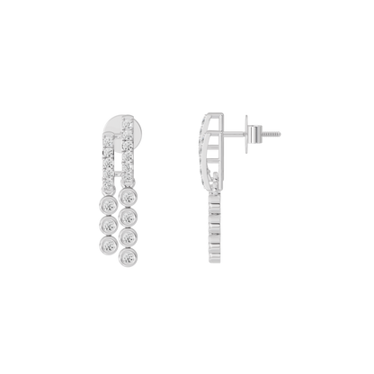 Silver lab diamond hoop earrings, side view with clasp post