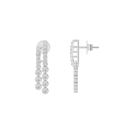 Silver lab diamond hoop earrings, side view with clasp post