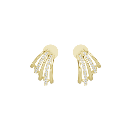 Yellow gold vermeil hoop earrings with layered lab diamond rows, close-up