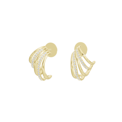 Yellow gold vermeil hoop earrings with layered lab diamond accents, front view