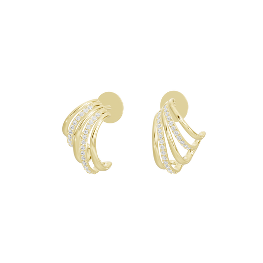 Yellow gold vermeil hoop earrings with layered lab diamond accents, front view