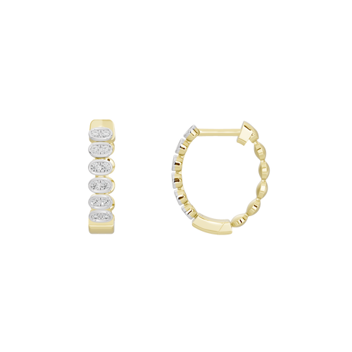 Yellow gold vermeil lab diamond hoop earrings with a row of round stones