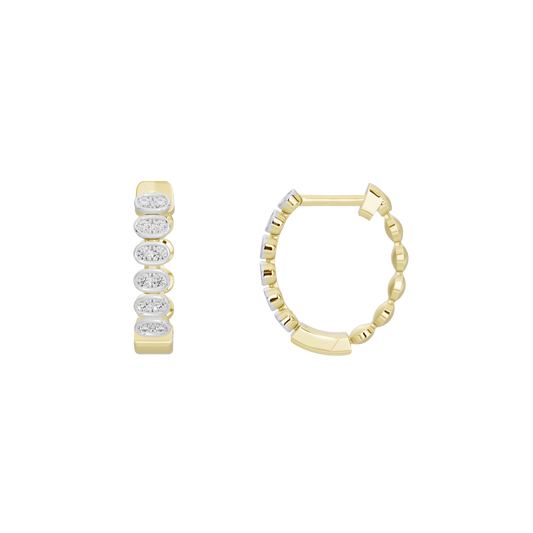 Yellow gold vermeil lab diamond hoop earrings with a row of round stones
