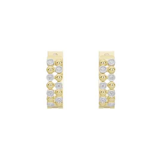 Bead lab diamond earrings, vertical row of round stones on yellow gold vermeil
