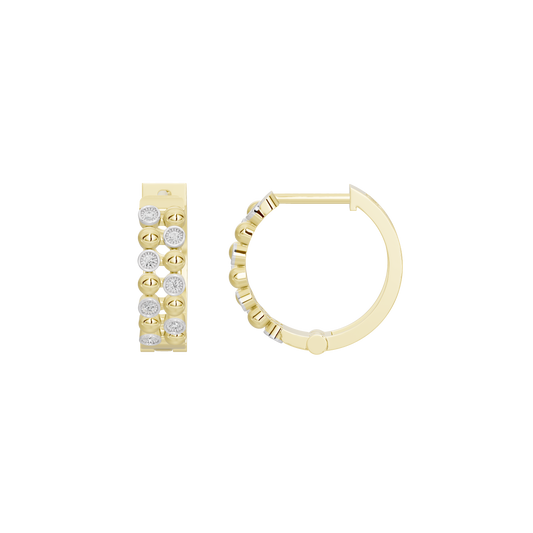 Bead lab diamond hoop earrings, yellow gold vermeil with round stone accents