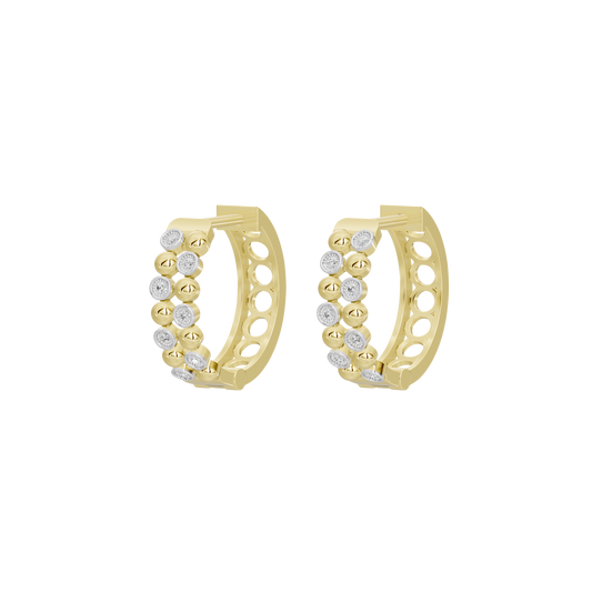 Bead lab diamond hoop earrings, yellow gold vermeil with circular stone clusters
