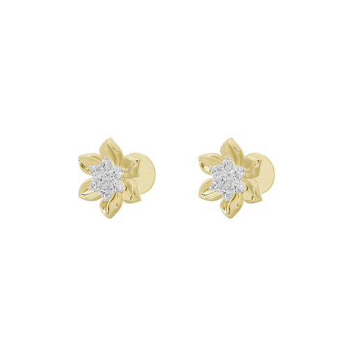 Bloom lab diamond earrings, yellow gold vermeil flower studs with round diamond centers