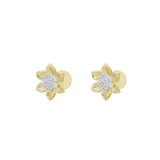 Bloom lab diamond earrings, yellow gold vermeil flower studs with round diamond centers