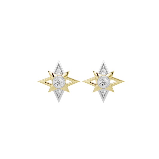 Star-shaped stud earrings in yellow gold vermeil with round lab diamond stones