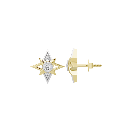 Yellow gold vermeil star stud earring with round lab diamond and post backing