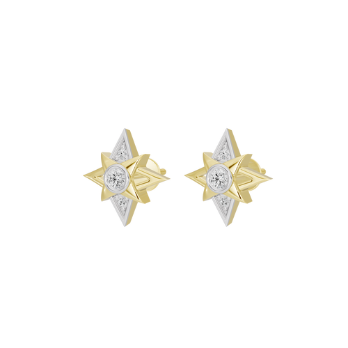 Yellow gold vermeil lab diamond star stud earrings with round center stones
