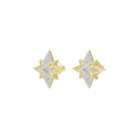Yellow gold vermeil lab diamond star stud earrings with round center stones