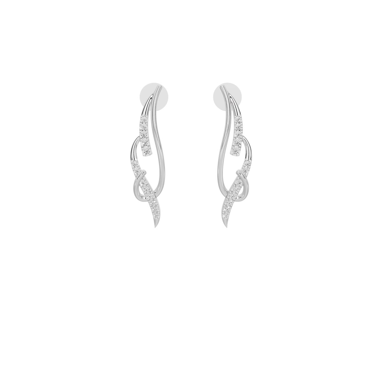 Asymmetric sterling silver diamond hoop drop earrings, front view