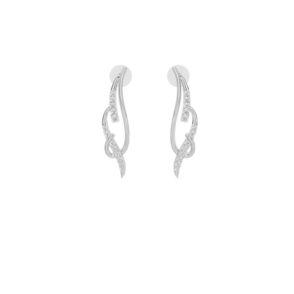 Asymmetric sterling silver diamond hoop drop earrings, front view