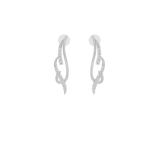 Asymmetric sterling silver diamond hoop drop earrings, front view
