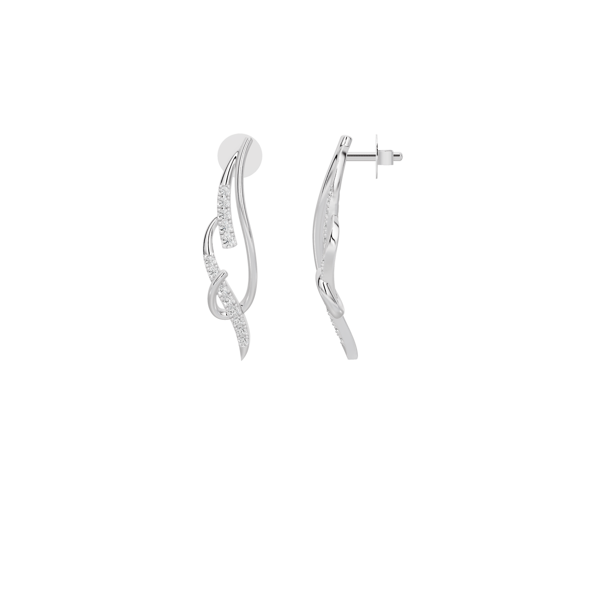Sterling silver stud back with asymmetric lab-grown diamond drop earrings