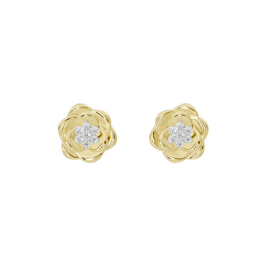Yellow gold vermeil lab diamond flower stud earrings with round white stones