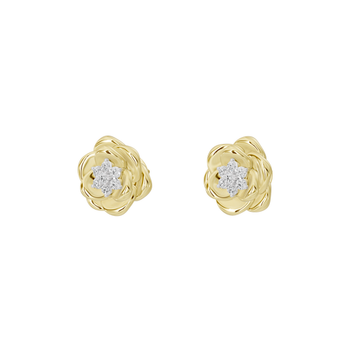 Yellow gold vermeil lab diamond flower stud earrings with centered round stones