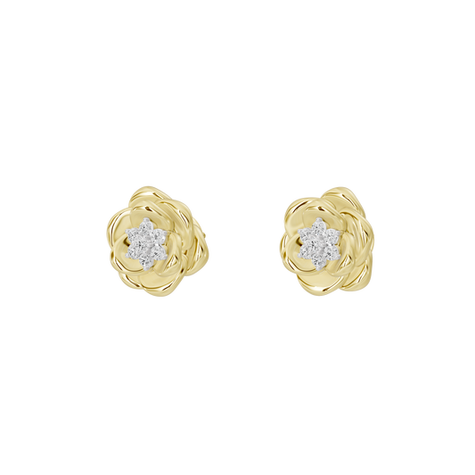 Yellow gold vermeil lab diamond flower stud earrings with centered round stones
