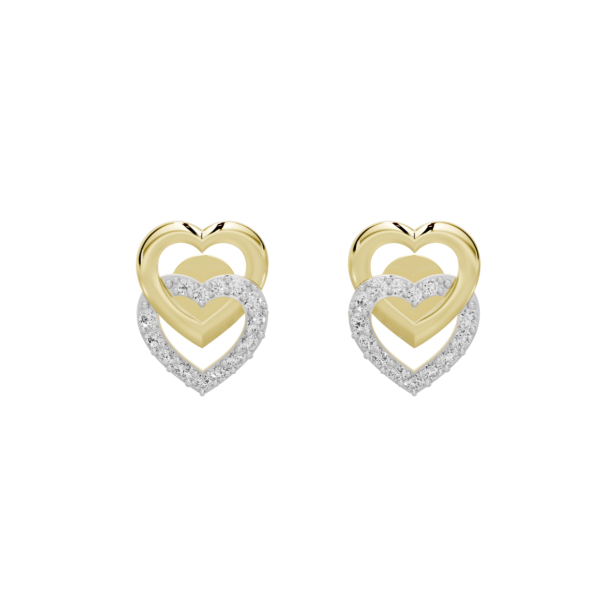 Heart-shaped yellow gold vermeil earrings with diamond pavé accents