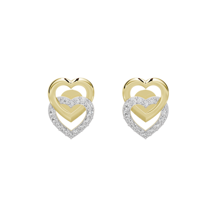 Heart-shaped yellow gold vermeil earrings with diamond pavé accents