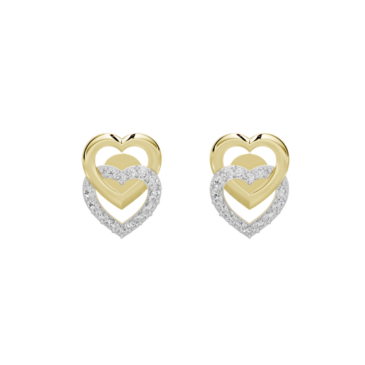 Heart-shaped yellow gold vermeil earrings with diamond pavé accents