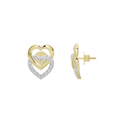 Heart stud earrings in yellow gold vermeil with diamond pavé accents